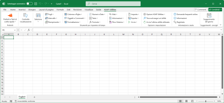 Excel con ASAP Utilities nel menu